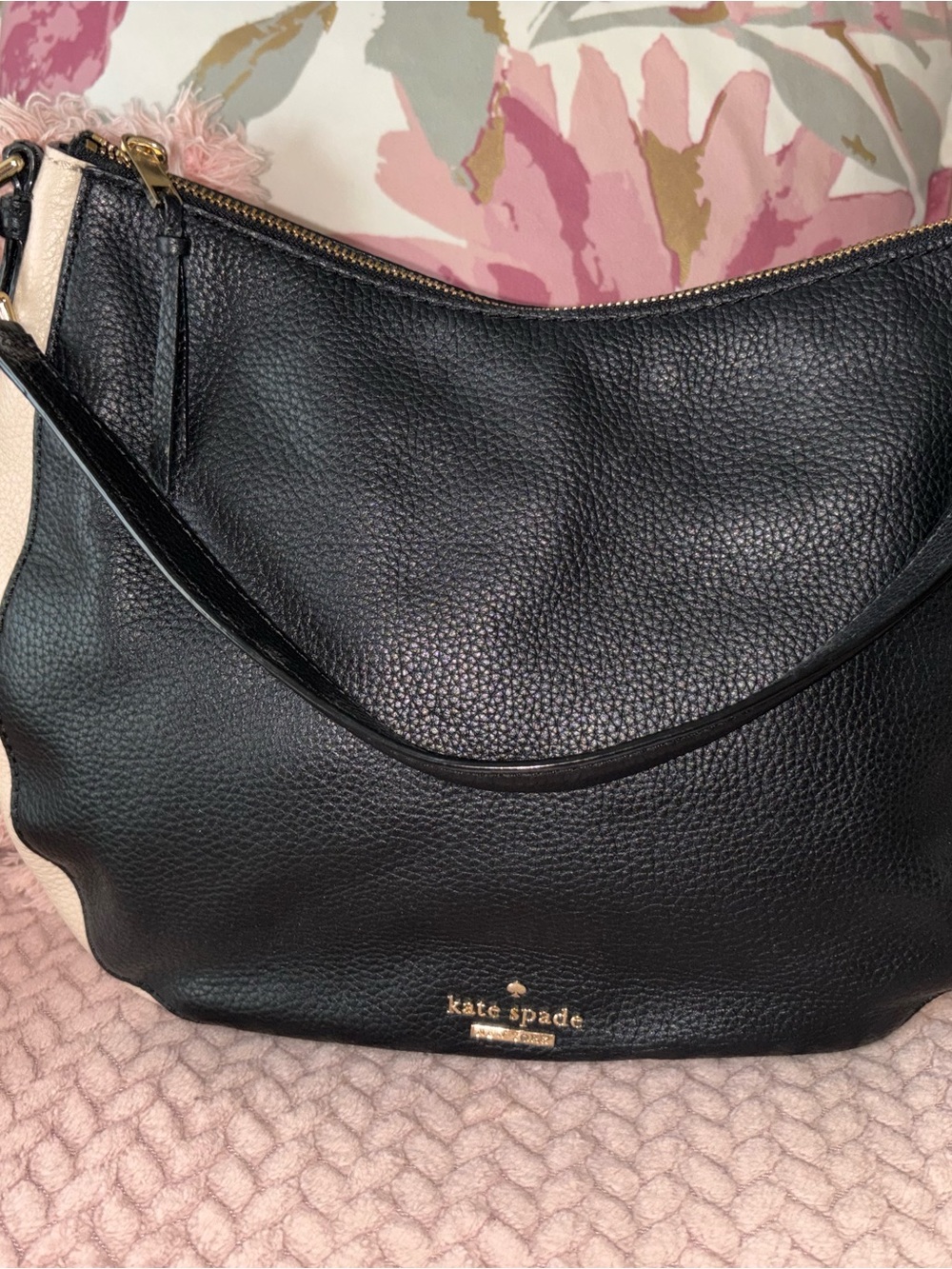 kate spade Black Pebbled Leather Shoulder Bag with Gold Hardware